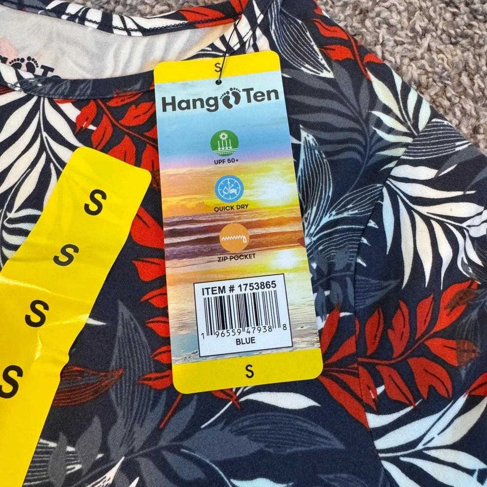 NWT‎ Hang Ten Women's Long Sleeve Rash Guard Shirt UPF 50+ w/ Zip Pocket Small